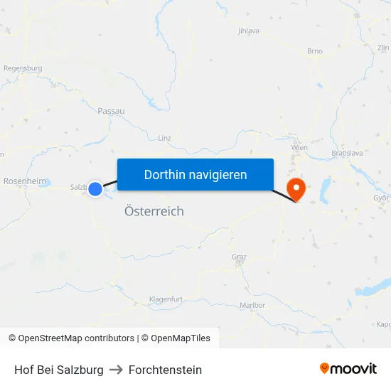 Hof Bei Salzburg to Forchtenstein map