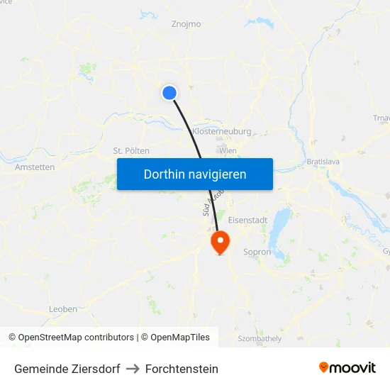 Gemeinde Ziersdorf to Forchtenstein map