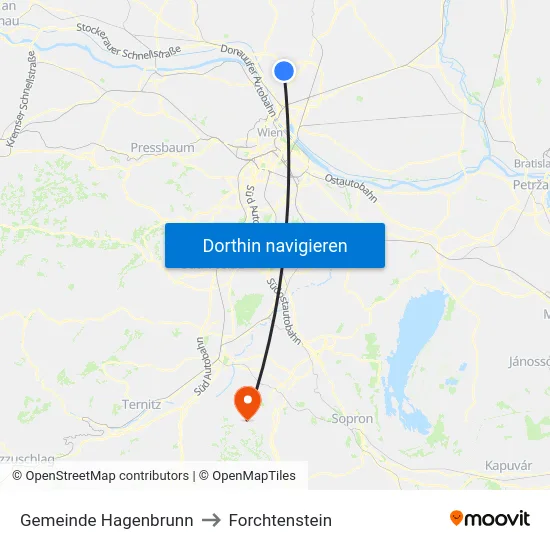 Gemeinde Hagenbrunn to Forchtenstein map