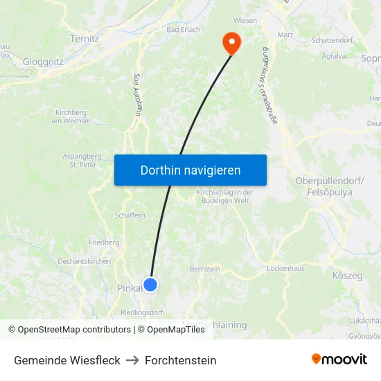 Gemeinde Wiesfleck to Forchtenstein map