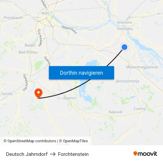 Deutsch Jahrndorf to Forchtenstein map