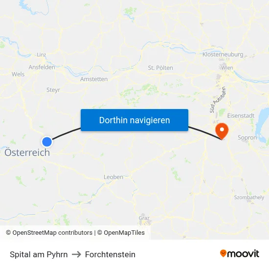 Spital am Pyhrn to Forchtenstein map