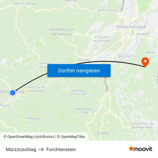 Mürzzuschlag to Forchtenstein map