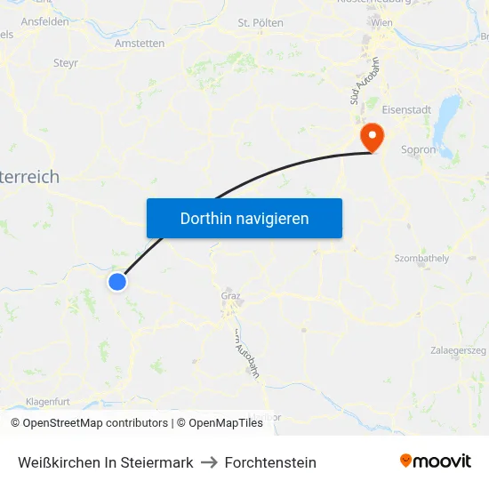 Weißkirchen In Steiermark to Forchtenstein map