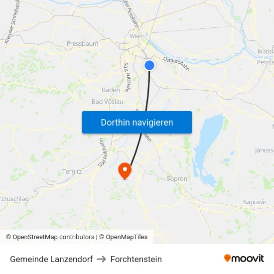 Gemeinde Lanzendorf to Forchtenstein map