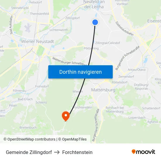 Gemeinde Zillingdorf to Forchtenstein map