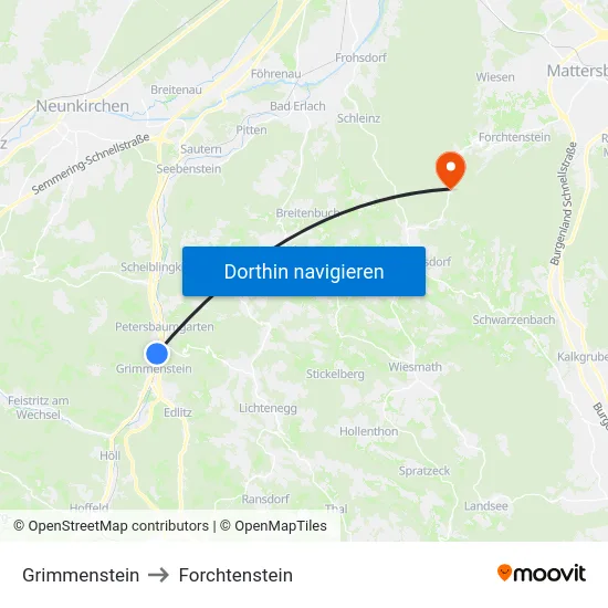 Grimmenstein to Forchtenstein map