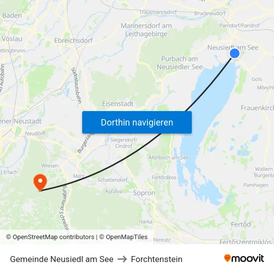 Gemeinde Neusiedl am See to Forchtenstein map