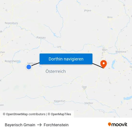 Bayerisch Gmain to Forchtenstein map
