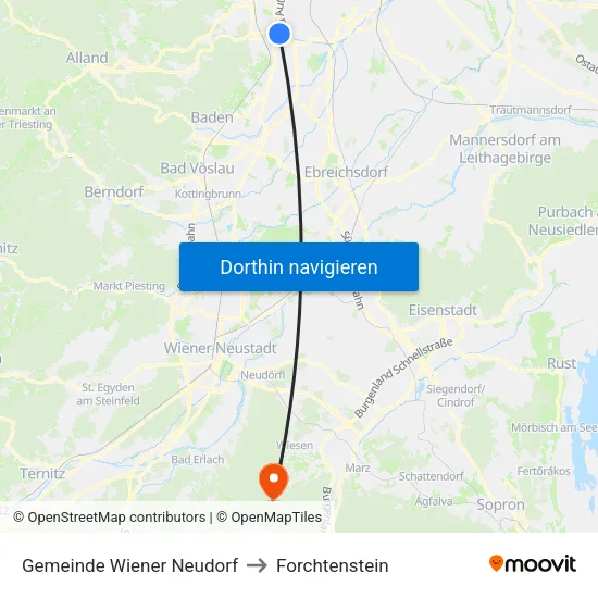 Gemeinde Wiener Neudorf to Forchtenstein map