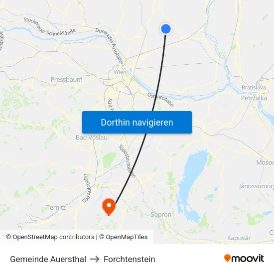 Gemeinde Auersthal to Forchtenstein map