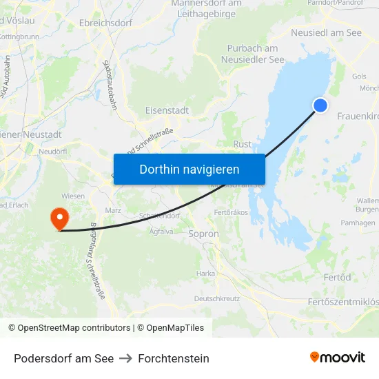 Podersdorf am See to Forchtenstein map