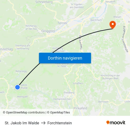 St. Jakob Im Walde to Forchtenstein map