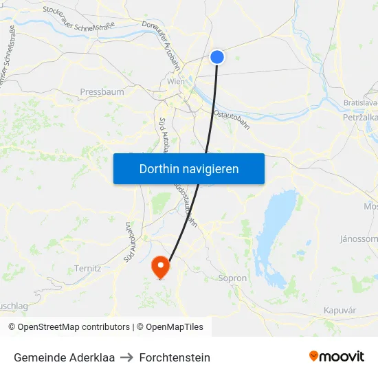 Gemeinde Aderklaa to Forchtenstein map