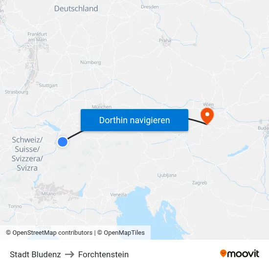 Stadt Bludenz to Forchtenstein map