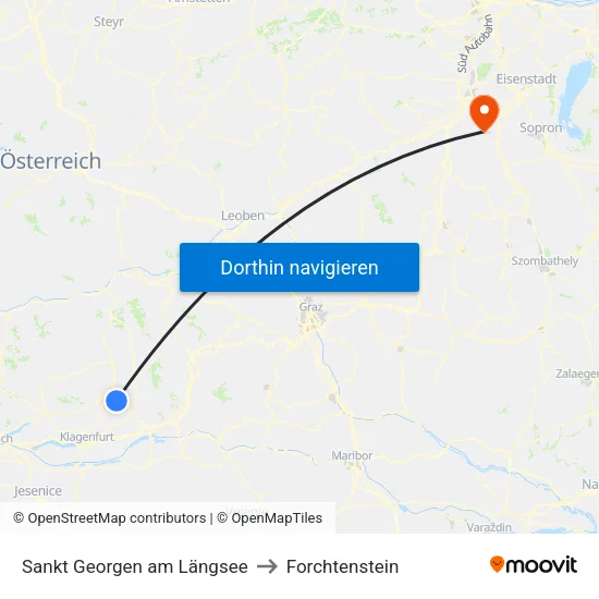 Sankt Georgen am Längsee to Forchtenstein map