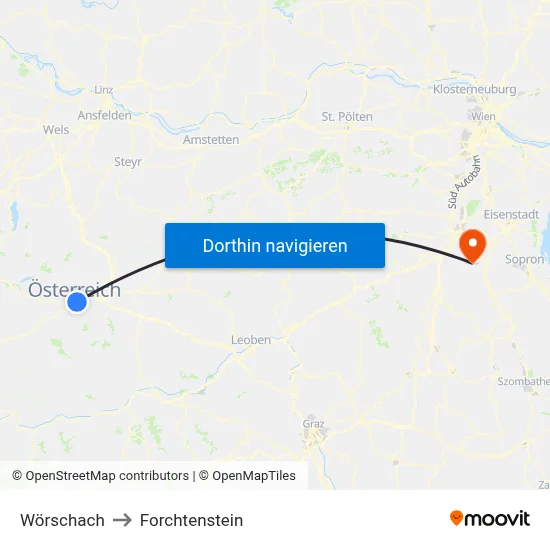 Wörschach to Forchtenstein map