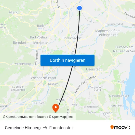 Gemeinde Himberg to Forchtenstein map