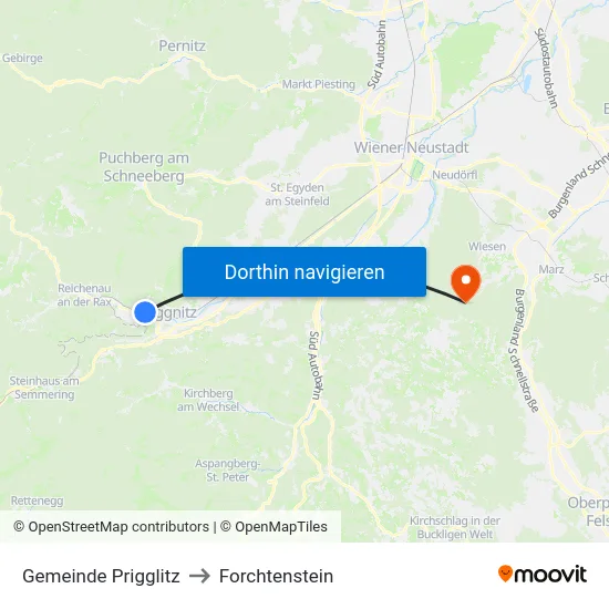 Gemeinde Prigglitz to Forchtenstein map