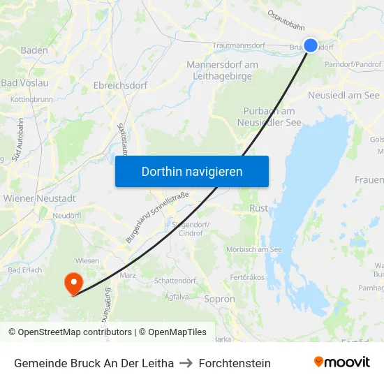 Gemeinde Bruck An Der Leitha to Forchtenstein map