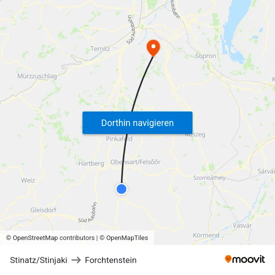 Stinatz/Stinjaki to Forchtenstein map