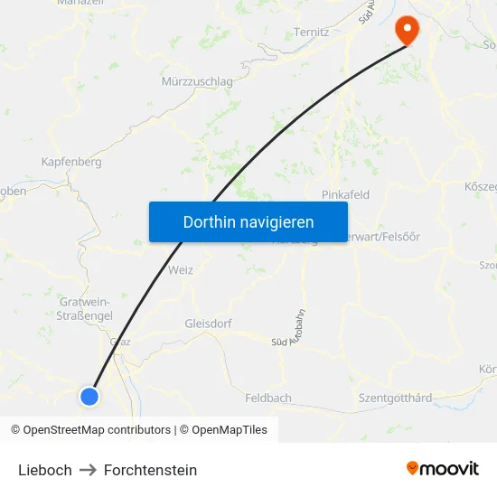 Lieboch to Forchtenstein map