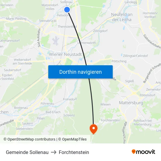 Gemeinde Sollenau to Forchtenstein map