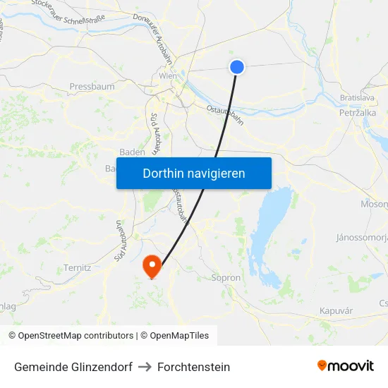 Gemeinde Glinzendorf to Forchtenstein map