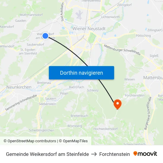 Gemeinde Weikersdorf am Steinfelde to Forchtenstein map