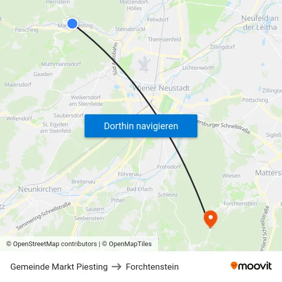 Gemeinde Markt Piesting to Forchtenstein map