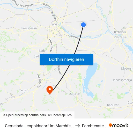 Gemeinde Leopoldsdorf Im Marchfeld to Forchtenstein map