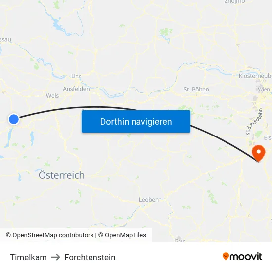Timelkam to Forchtenstein map