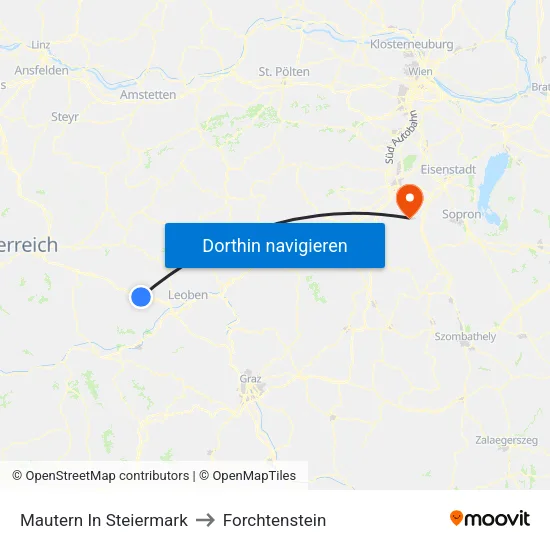 Mautern In Steiermark to Forchtenstein map