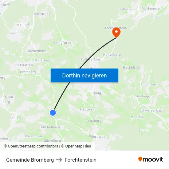 Gemeinde Bromberg to Forchtenstein map