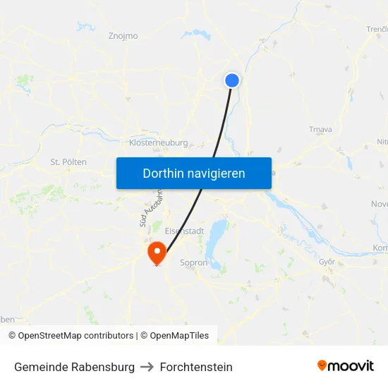 Gemeinde Rabensburg to Forchtenstein map