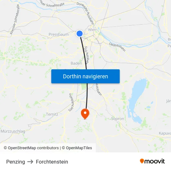 Penzing to Forchtenstein map