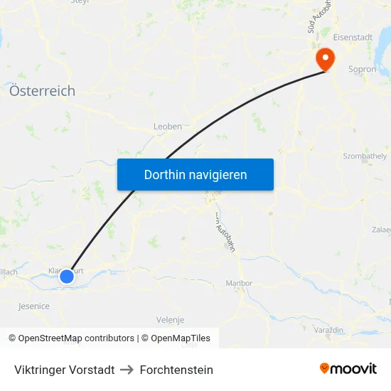 Viktringer Vorstadt to Forchtenstein map