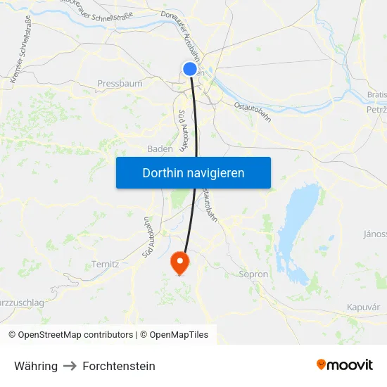 Währing to Forchtenstein map