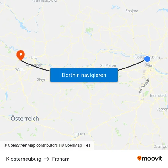 Klosterneuburg to Fraham map