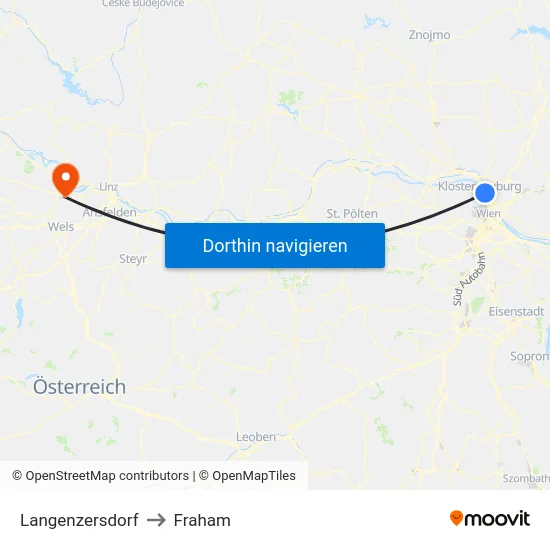 Langenzersdorf to Fraham map