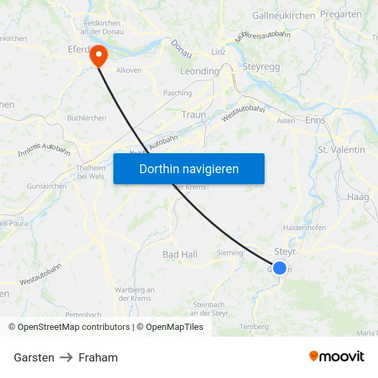 Garsten to Fraham map
