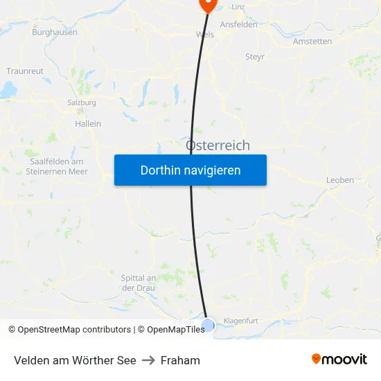 Velden am Wörther See to Fraham map