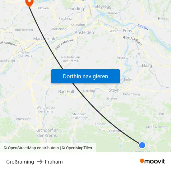 Großraming to Fraham map