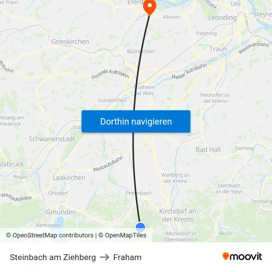Steinbach am Ziehberg to Fraham map