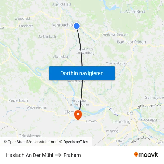 Haslach An Der Mühl to Fraham map