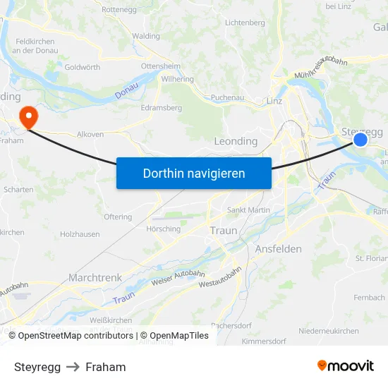 Steyregg to Fraham map