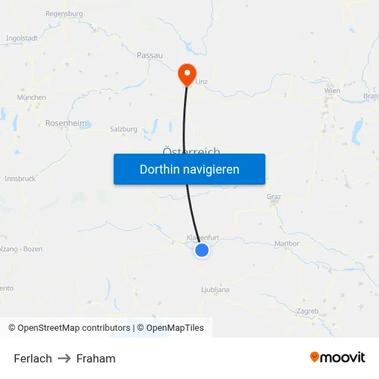Ferlach to Fraham map