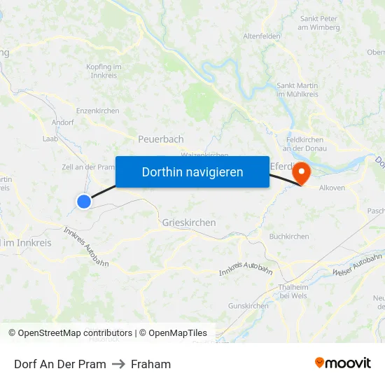Dorf An Der Pram to Fraham map