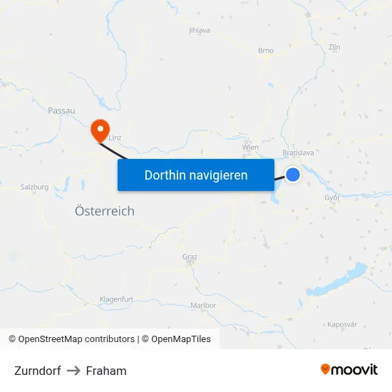 Zurndorf to Fraham map