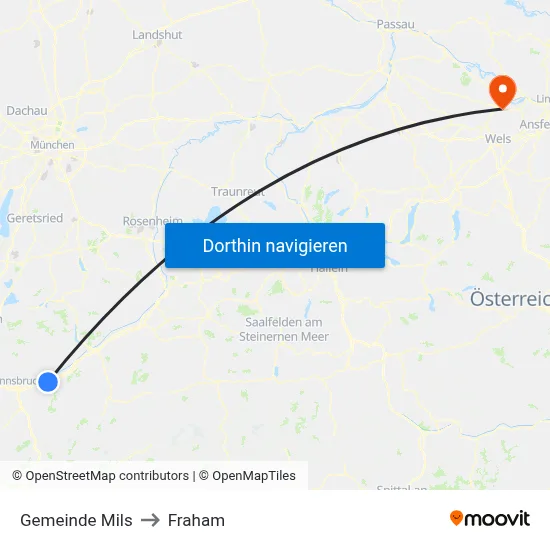 Gemeinde Mils to Fraham map